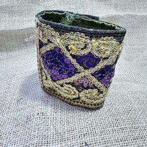 RUBYRUDI Cuff Bracelet Handcrafted OOAK Fabric Embellished Artisan Wearable Art